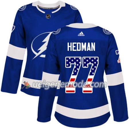 Dame Eishockey Tampa Bay Lightning Trikot Victor Hedman 77 Adidas 2017-2018 Blue USA Flag Fashion Authentic